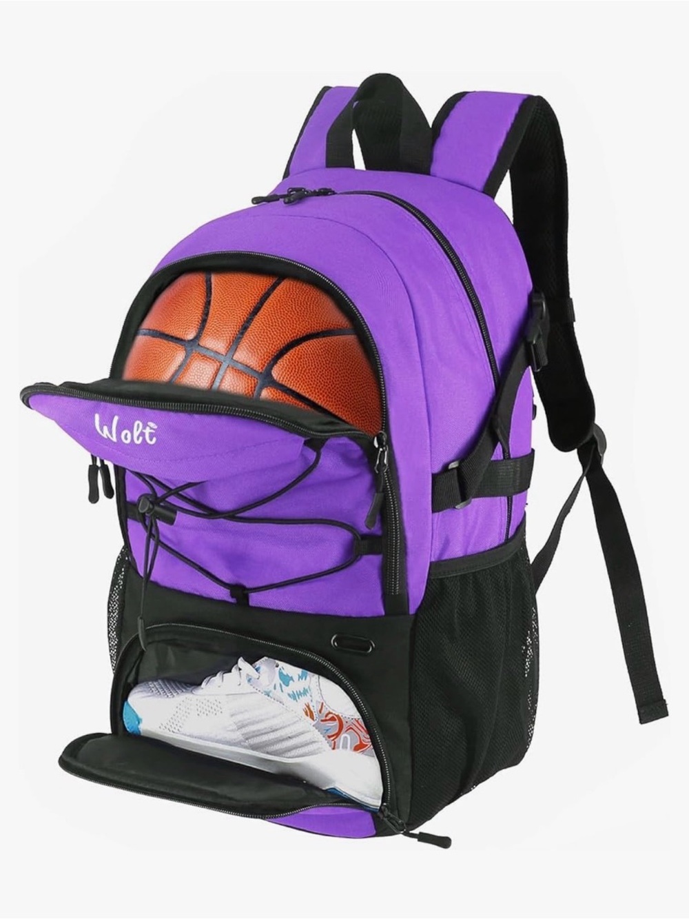 Wolt Purple Basketball Athletic Backpack with Black Accents